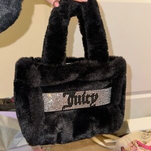 Small black and silver fur juicy couture mini handbag